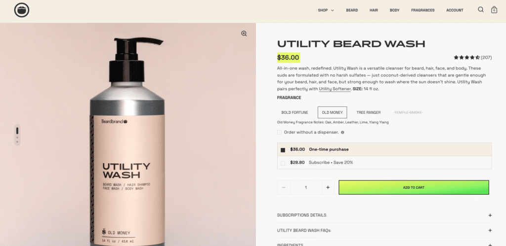 product description - example from beard brand