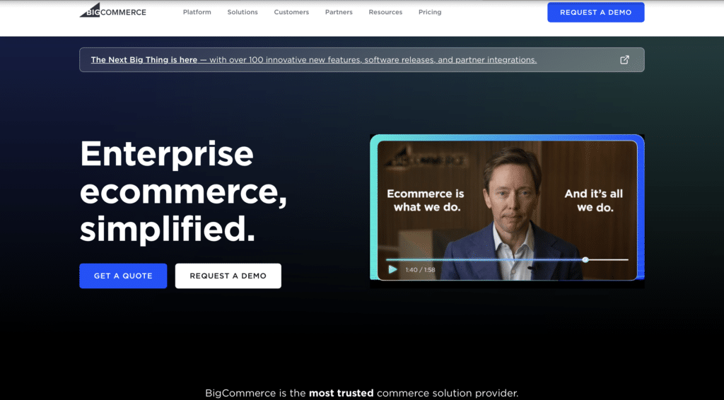 best ecommerce tools - on a black background there is BigCommerce website