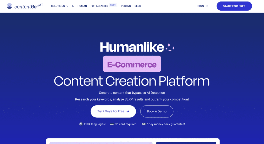 best ecommerce tools - ContentGo AI's website page