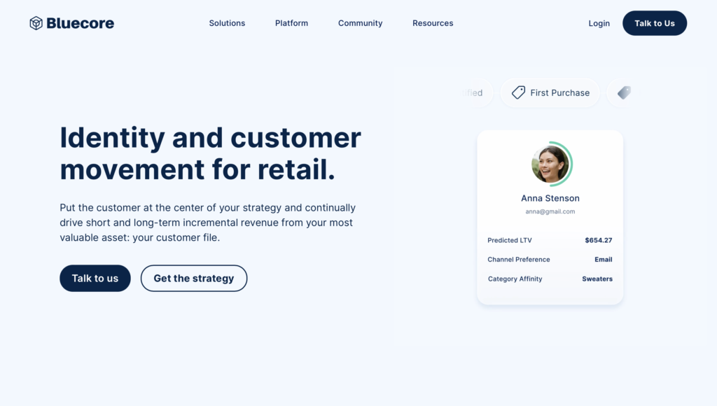 best ecommerce tools - Bluecore website page