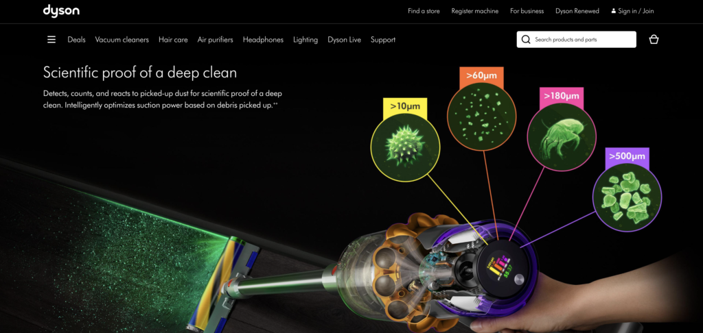 website page of Dyson