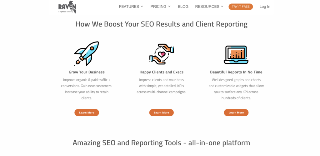 reven seo tools landing page 